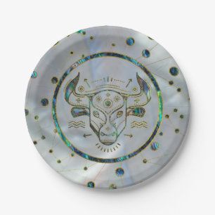 Taurus Zodiac Gold Abalone on Constellation Paper Plate