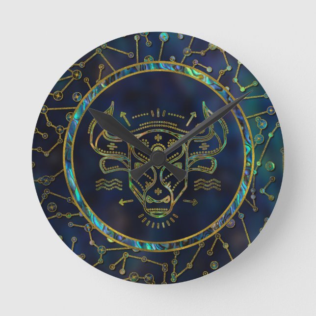 Taurus Zodiac Gold Abalone on Constellation Round Clock (Front)