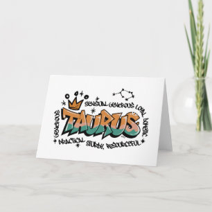 Taurus zodiac graffiti card