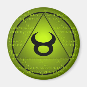 Taurus Zodiac Green Triangle Curly Script Magnet