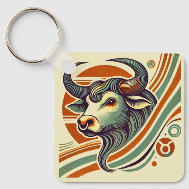 Taurus Zodiac Keychain Vintage Design (Front)