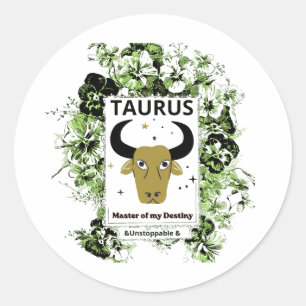Taurus Zodiac Master of Destiny Floral Art Classic Round Sticker