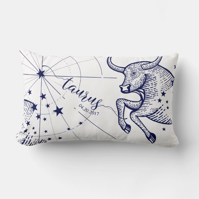 Taurus Zodiac Navy & Gold Astrology Décor Pillow (Front)