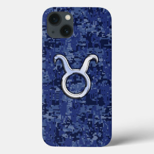 Taurus Zodiac on Navy Blue Digital Camo iPhone 13 Case