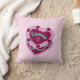 Taurus Zodiac Pastel Heart Birthday Cake Cushion