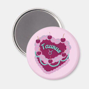 Taurus Zodiac Pastel Heart Birthday Cake Magnet