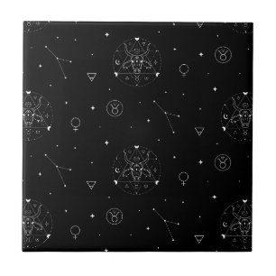 Taurus Zodiac Pattern in Black and White Ceramic Tile