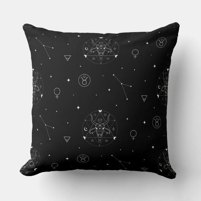 Taurus Zodiac Pattern in Black and White Cushion (Front)