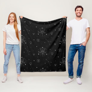 Taurus Zodiac Pattern in Black and White Fleece Blanket