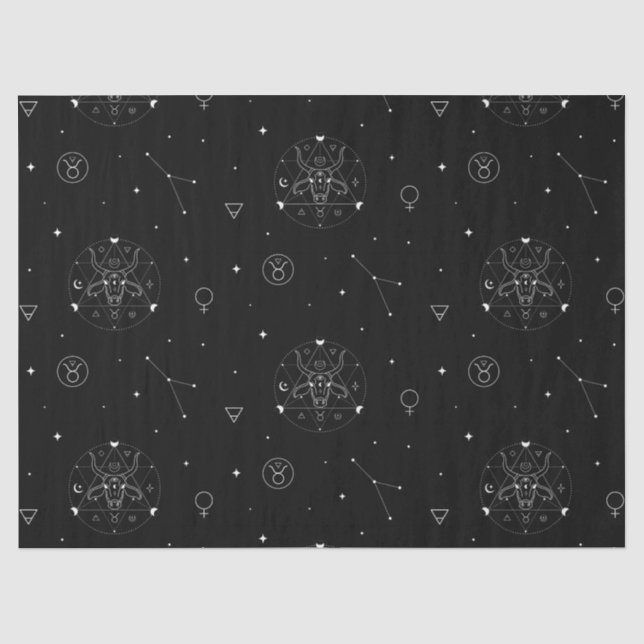 Taurus Zodiac Pattern in Black and White Tissue Paper (Front)