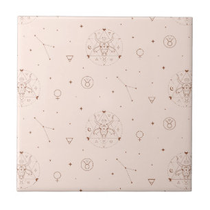 Taurus Zodiac Pattern in Brown and Burgundy Ceramic Tile