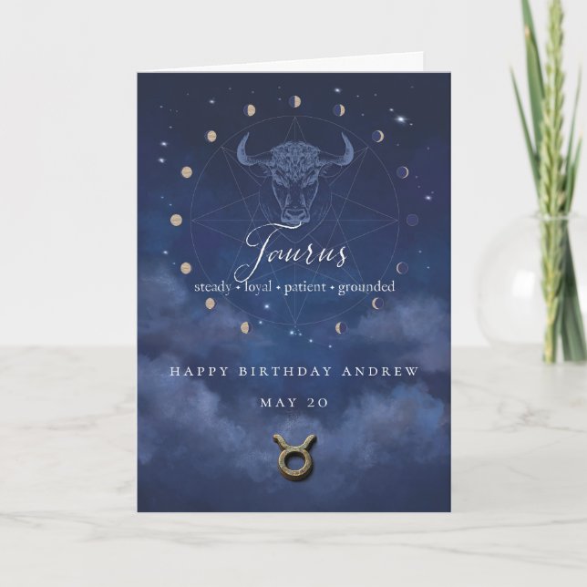 Taurus Zodiac Personalised Birthday Card (Front)