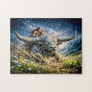 Taurus Zodiac Riding a Mystical Horned Beast Jigsaw Puzzle