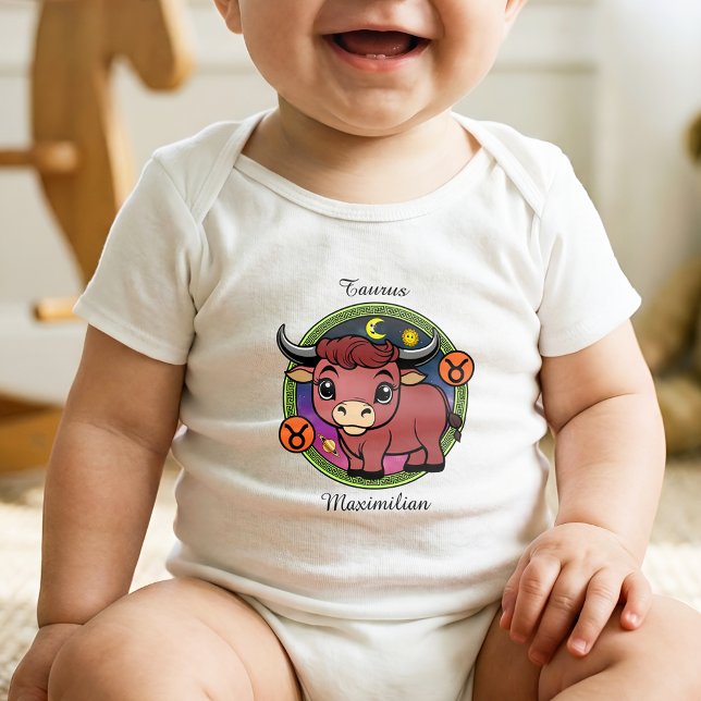 Taurus Zodiac Sign Astrology Cartoon Horoscope Baby Bodysuit (Creator Uploaded)