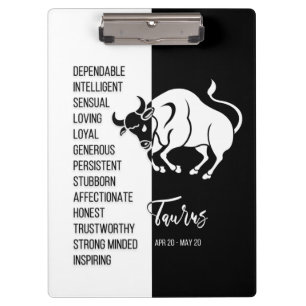 Taurus Zodiac Sign Black & White Clipboard