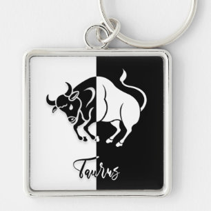 Taurus Zodiac Sign, Black & White Keychain
