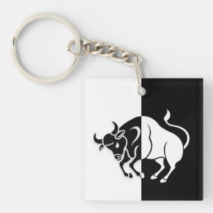 Taurus Zodiac Sign, Black & White Keychain