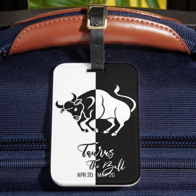 Taurus Zodiac Sign Black & White Luggage Tag (Front Insitu 2)