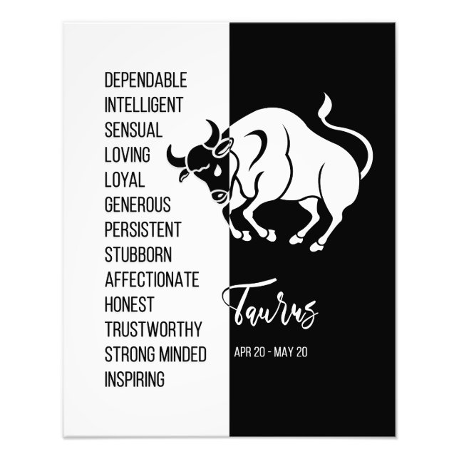 Taurus Zodiac Sign, Black & White Poster (Front)