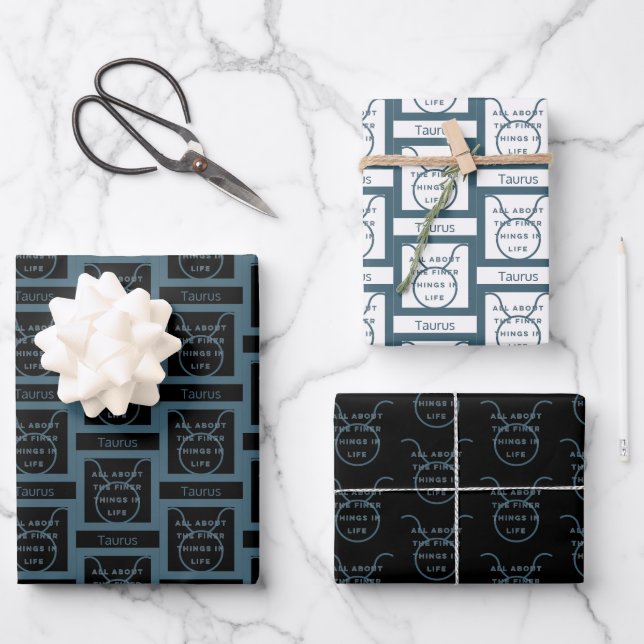 Taurus Zodiac Sign Fun Quote Blue Text Birthday Wrapping Paper Sheet (Front)
