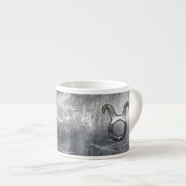 Taurus Zodiac Sign Grunge Distressed Silver Style Espresso Cup (Front Right)