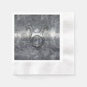 Taurus Zodiac Sign Grunge Distressed Silver Style Napkin