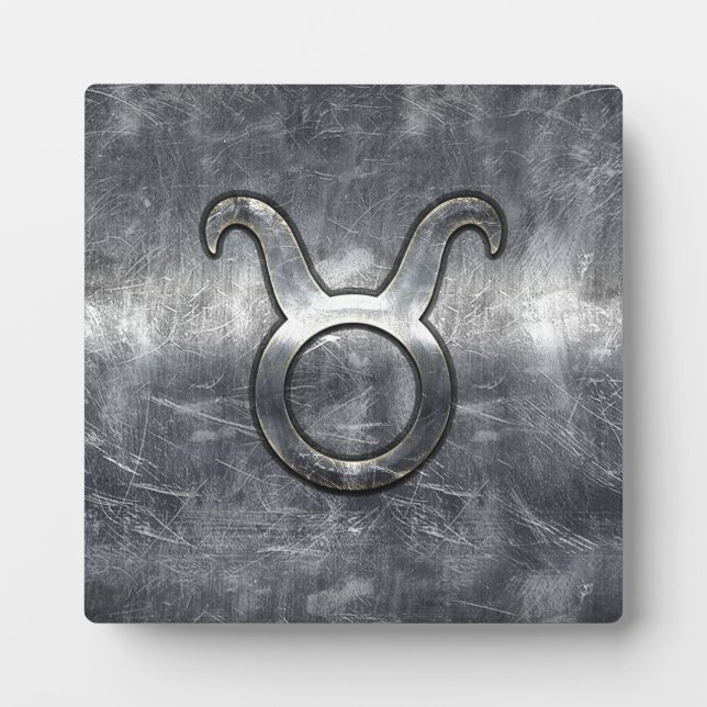 Taurus Zodiac Sign Grunge Distressed Silver Style Plaque (Front)