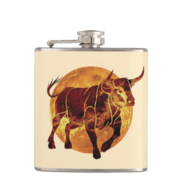 Taurus Zodiac Sign Hip Flask (Front)