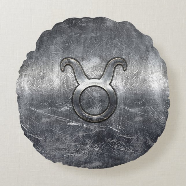 Taurus Zodiac Sign in Grunge Distressed Style Round Cushion (Front)
