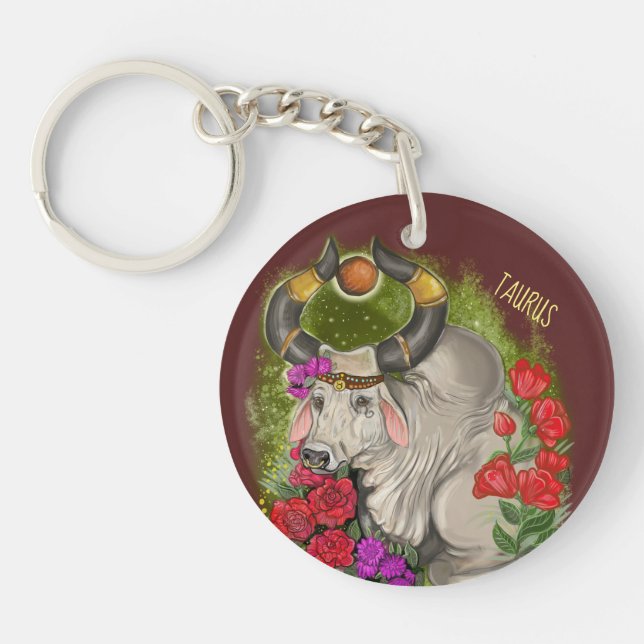 Taurus Zodiac Sign Key Ring (Front)