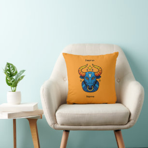 Taurus Zodiac Sign - Minimalist Gold Celestial Bul Cushion