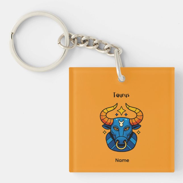 Taurus Zodiac Sign - Minimalist Gold Celestial Bul Key Ring (Front)