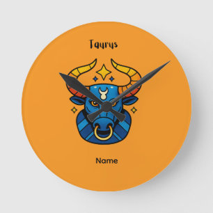 Taurus Zodiac Sign - Minimalist Gold Celestial Bul Round Clock