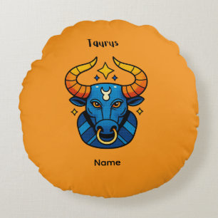 Taurus Zodiac Sign - Minimalist Gold Celestial Bul Round Cushion