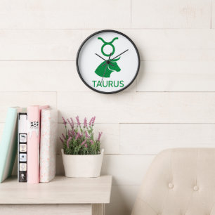 Taurus Zodiac Sign Minimalist Green Bull Clock