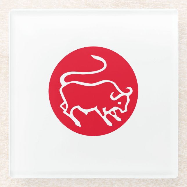 Taurus Zodiac Sign Modern Minimalist Plain Elegant Glass Coaster (Front)