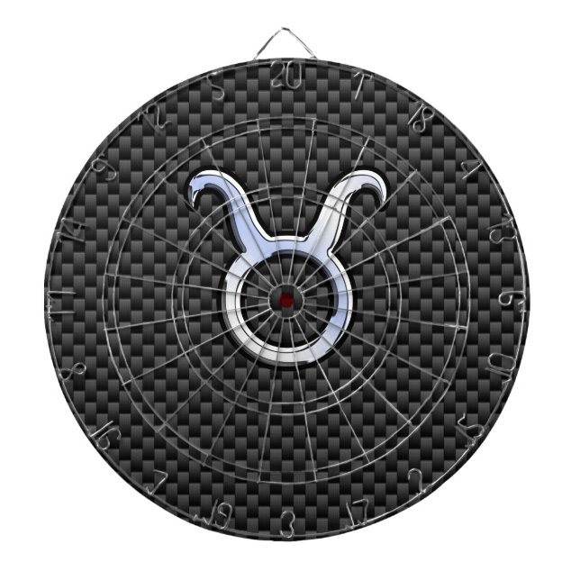 Taurus Zodiac Sign on Black Carbon Fibre Print Dartboard (Front)