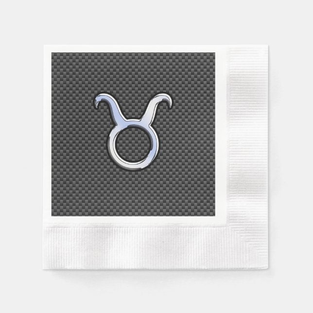 Taurus Zodiac Sign on Black Carbon Fibre Print Napkin (Front)