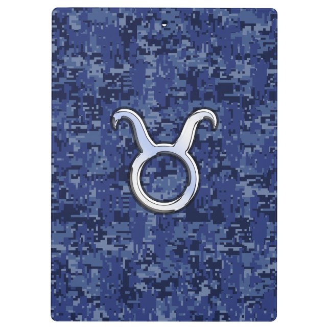 Taurus Zodiac Sign on Blue Digital Camouflage Clipboard (Back)