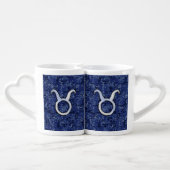 Taurus Zodiac Sign on Blue Digital Camouflage Coffee Mug Set (Back Nesting)
