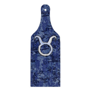 Taurus Zodiac Sign on Blue Digital Camouflage Cutting Board