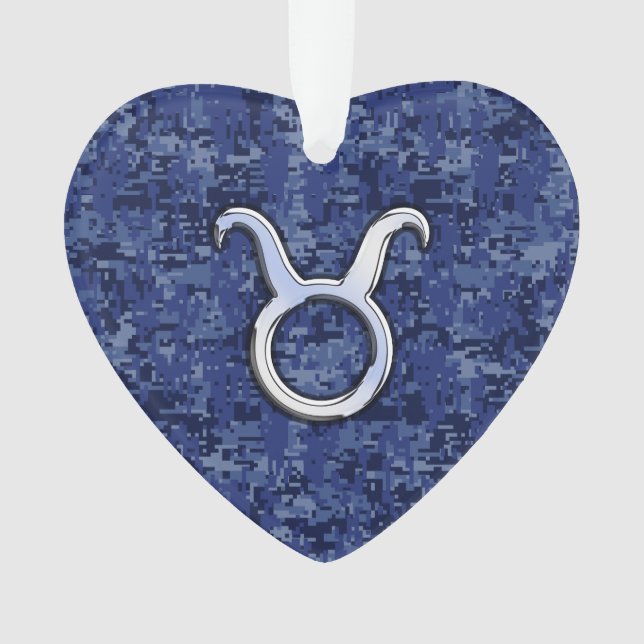 Taurus Zodiac Sign on Blue Digital Camouflage Ornament (Front)