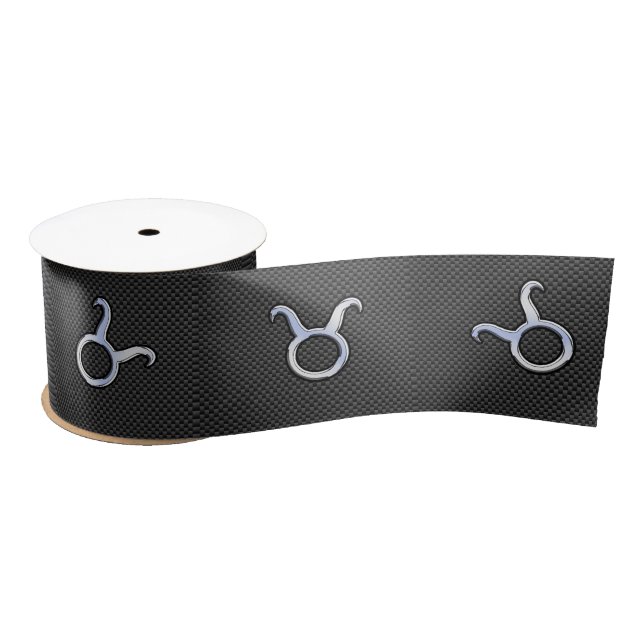 Taurus Zodiac Sign on Carbon Fibre Style Satin Ribbon (Spool)