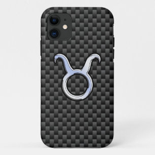 Taurus Zodiac Sign on Charcoal Carbon Fibre Print iPhone 11 Case