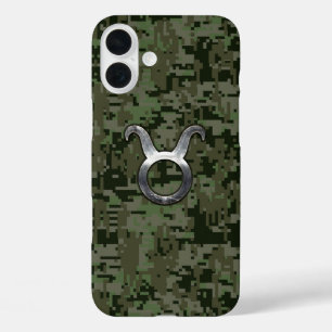 Taurus Zodiac Sign on Green Camo iPhone 16 Plus Case