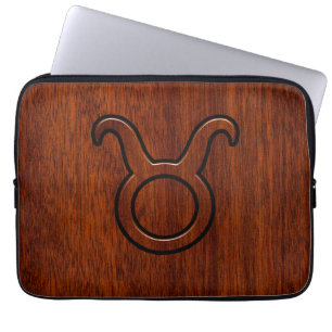 Taurus Zodiac Sign on Mahogany like print Laptop Sleeve