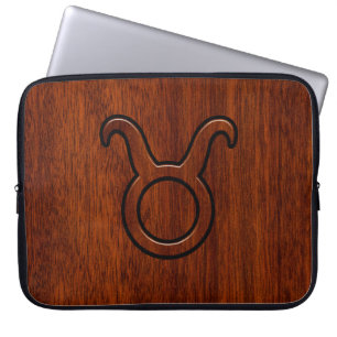 Taurus Zodiac Sign on Mahogany like print Laptop Sleeve