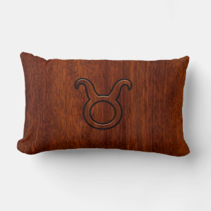 Taurus Zodiac Sign on Mahogany Style Lumbar Cushion