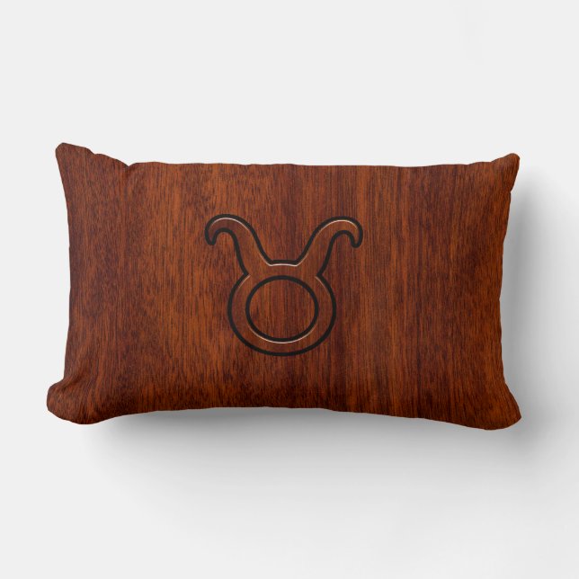 Taurus Zodiac Sign on Mahogany Style Lumbar Cushion (Front)