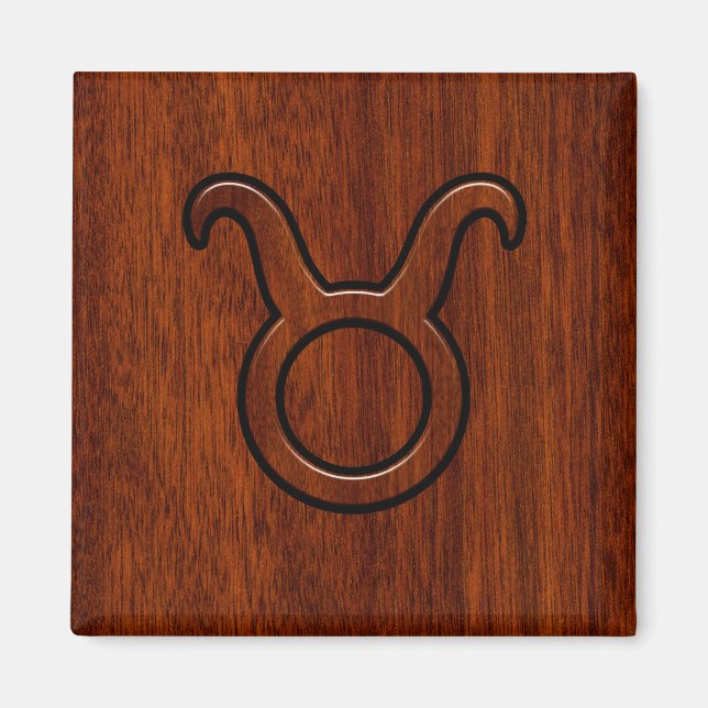 Taurus Zodiac Sign on Mahogany Style Magnet (Front)